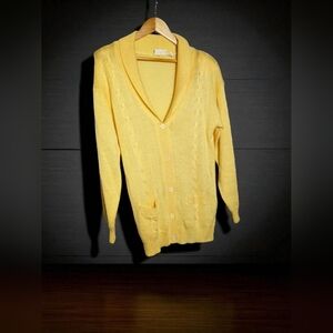 Vintage Nell Flowers L Cowl Collar Yellow Knit Sweater